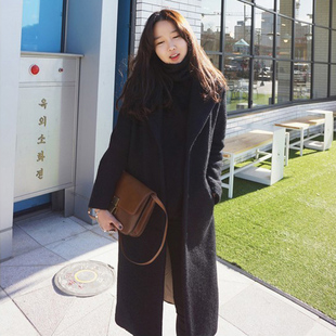 2015冬季新款韩版女装毛呢外套修身羊毛呢长款外套羊绒潮V86