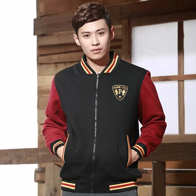 2015秋季新品预售韩版青年时尚夹克男 拼色开衫卫衣运动休闲外套