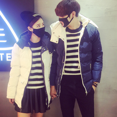 情侣装冬装2015韩版加厚保暖羽绒棉服外套男女拼接两面穿学生棉衣