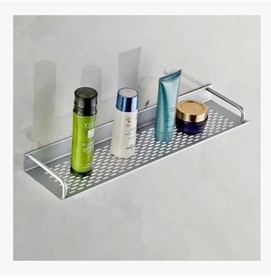 太空铝卫生间浴室置物架单层带杆托盘壁挂架化妆品架厨房调味品架
