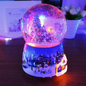 水晶球音乐盒雪花旋转发光八音盒天空之城创意生日礼物圣诞精品