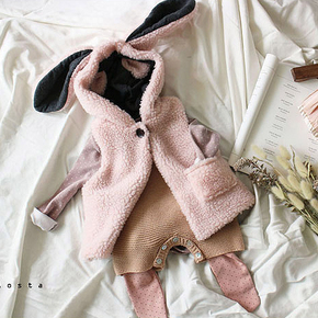 韩国精品女童羊羔绒背心造型马甲小兔子粉色可爱坎肩潮女宝童装