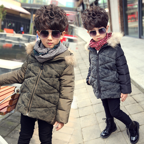 童装男童2015新款韩版加厚保暖外套学生棉衣冬装中大童迷彩上衣潮