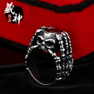 欧美朋克摇滚个性饰品  不锈钢镶锆石骷髅头戒指