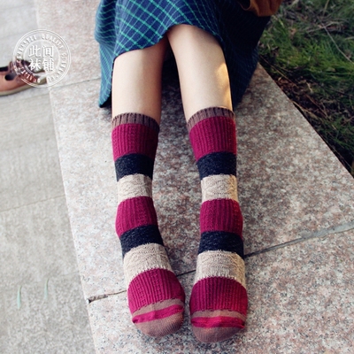 秋冬新款复古民族风森系女袜日系保暖袜子粗线堆堆袜韩国中筒棉袜
