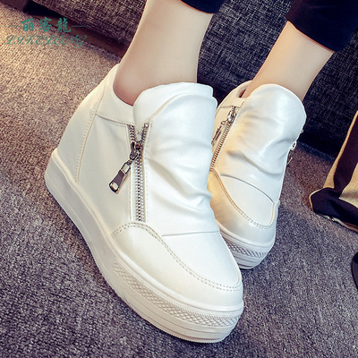 2015秋韩版女鞋内增高厚底侧拉链运动休闲鞋松糕鞋中跟潮流鞋子