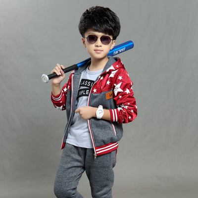 童装男童套装 2015新款韩版儿童秋冬加厚套装中大童运动两件套潮
