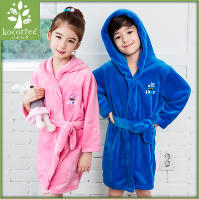 韩国1-8岁儿童睡袍男童2女童睡衣秋冬3宝宝浴袍4珊瑚绒小孩家居服