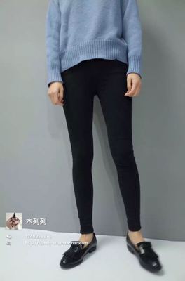 现货 韩国进口新款巨显瘦黑色加绒小脚裤