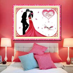 精准印花十字绣钟表挂钟 幸福的约定 最新款卧室客厅结婚婚礼系列