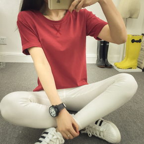 2016夏季新品韩版女t恤学生闺蜜装宽松纯棉短袖上衣纯色打底衫潮