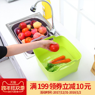 麦迪龙大号加厚收纳篮移动水槽蔬菜水果厨房塑料沥水洗菜盆带把手