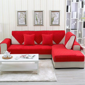 定做冬款法兰绒纯色方块坐垫沙发垫防滑白底红色卡通沙发垫包邮
