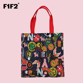F1F2简约休闲女士帆布包单肩包 时尚环保购物袋牛仔帆布袋手袋