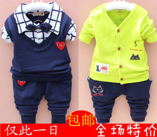 两岁半男宝宝格子夏装1-2岁小孩衣服到3岁男童长袖套装0儿童西装4