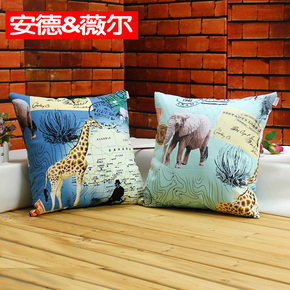 全棉高品质抱枕套 含芯 汽车靠垫 沙发大号靠枕 非洲动物风景图案