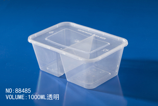 爵士兔88485一次性方形1000ML两格打包盒外卖快餐塑料饭盒300套