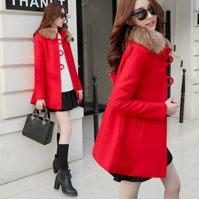 韩版2015新款冬装淑女显瘦长袖貉子毛领羊毛大衣女中长款外套上衣