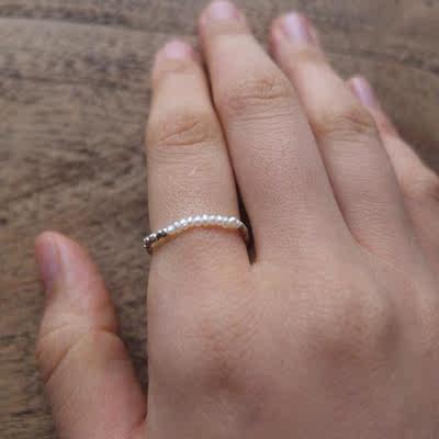 韩国独立设计师MeriJaan 不规则刻面纯银珠珍珠戒指