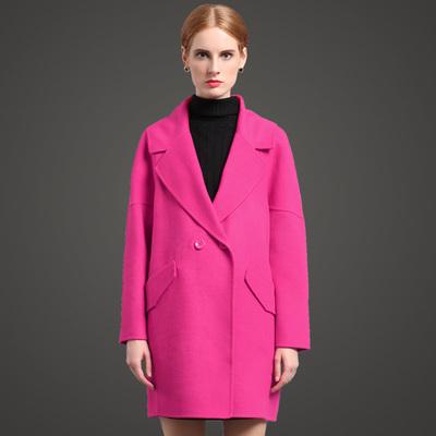 2015冬新款茧型双面羊绒大衣女中长款大翻领纯手工高端双面呢外套