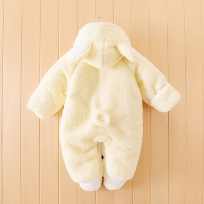 冬款加厚珊瑚绒婴儿衣服哈衣棉服连体衣宝宝冬装可爱动物造型爬服