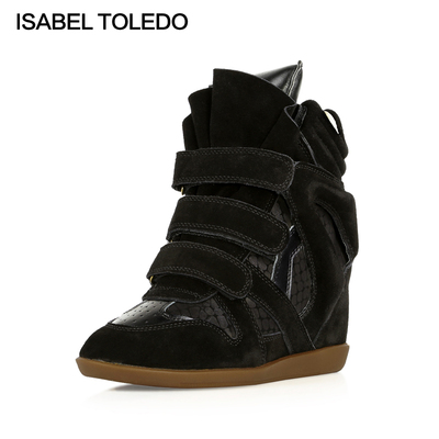 Isabel Toledo/伊莎贝尔 2015新款高帮鞋女内增高 黑蛇纹磨砂牛皮