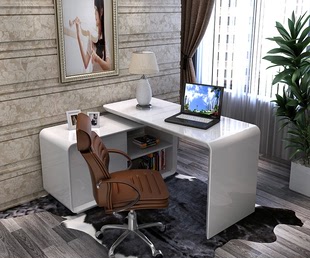 电脑桌椅白色烤漆 客厅办公室转角书桌 卧室书房学习桌带抽屉柜