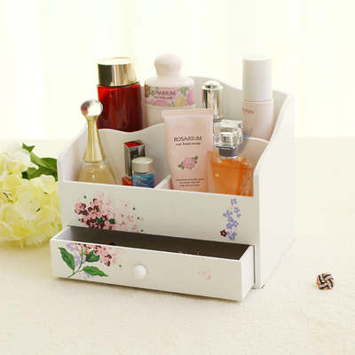 美至 抽屉式化妆品收纳盒 创意木质桌面整理盒 韩国多功能储物盒