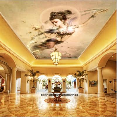 酒店KTV油画人物3d欧式天顶宫廷油画 天花板吊顶壁纸大型壁画墙纸