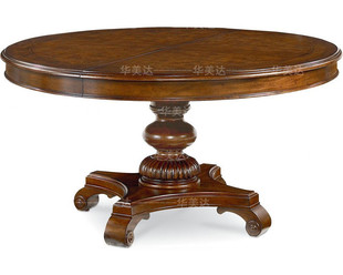 欧式雕花实木餐桌 美式圆形可伸缩餐桌 水曲柳实木餐桌特价定制