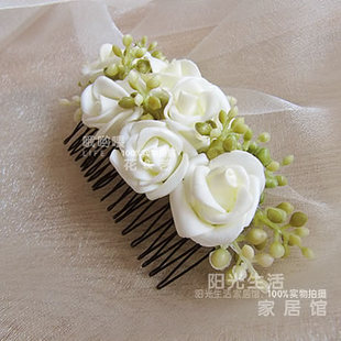 哦哟喂[玫瑰公主系列]新娘 头饰 手工制作 清新 白玫瑰花朵 发梳