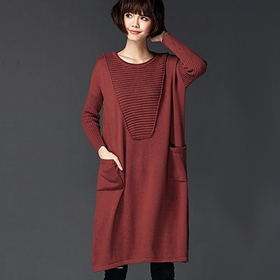 2015秋冬新款女装毛衣裙韩版中长款针织套头外套宽松时尚连衣裙