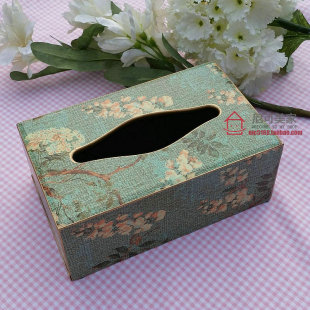 新款! 欧式田园纸巾盒家用抽取式纸巾盒 木制抽纸盒绿底球兰