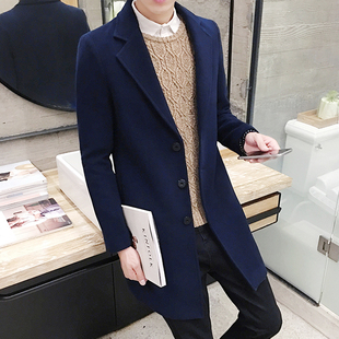 2016新款韩版秋冬男士风衣男中长款外套呢子大衣外套青年学生男装