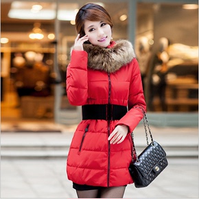 2015女式冬装棉衣女中长款韩版修身腰带外套羽绒棉服袄子加厚大码