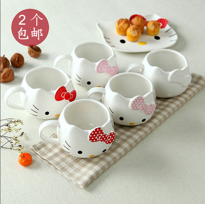 HELLO KITTY 韩版儿童卡通陶瓷杯茶杯水杯杯子牛奶杯马克杯猫头杯