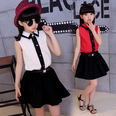 女童连衣裙夏短袖衬衫3-12岁中大童韩版拼接裙子儿童装背心公主裙