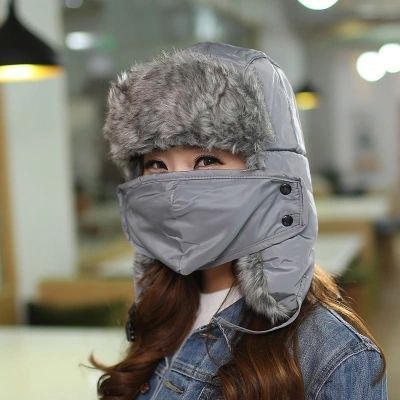 韩版潮男女加厚雷锋帽冬季骑车护耳保暖帽可爱口罩帽子一体东北帽