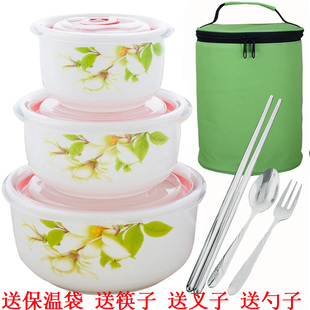 日式韩式密封大陶骨瓷保鲜碗三件套装保鲜盒汤面碗便当饭盒餐具盒