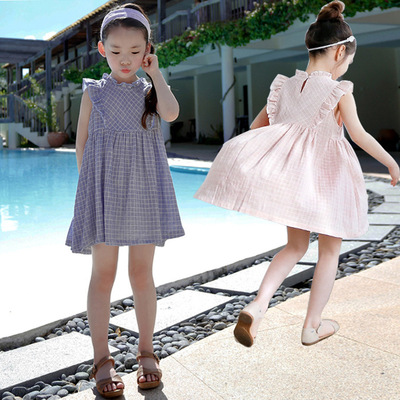 5岁女童夏装连衣裙纯棉2016新品韩国儿童荷叶边格子公主裙10岁