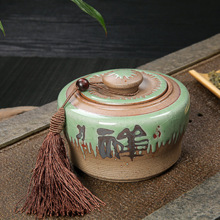 复古粗陶装茶叶罐醒茶瓶存红茶缸特价陶瓷大号密封罐通用送礼佳品