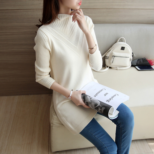 中长款毛衣2016韩版新款女装半高领纯色长袖包臀针织衫修身打底衫