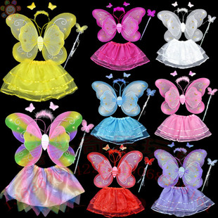 包邮新年 猴年 儿童表演用品道具 双层蝴蝶天使翅膀 三件套装饰