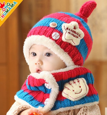 秋冬6-12个月女婴儿宝宝帽子冬季0-1-2-4岁儿童男童围巾两件套装3