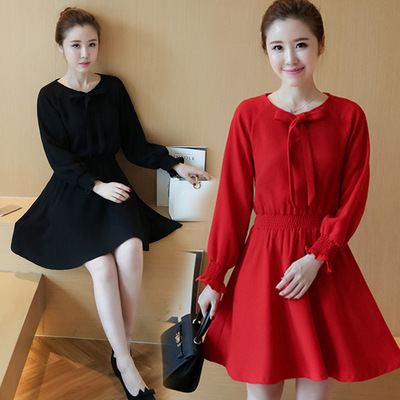 一件代发 2016秋装新款收腰泡泡长袖连衣裙女韩版打底短裙