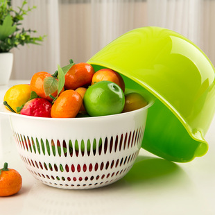 豪丰正品果盆水果蔬菜塑料沥水篮 迷你双层筛 家居圆形滴水箩厨房