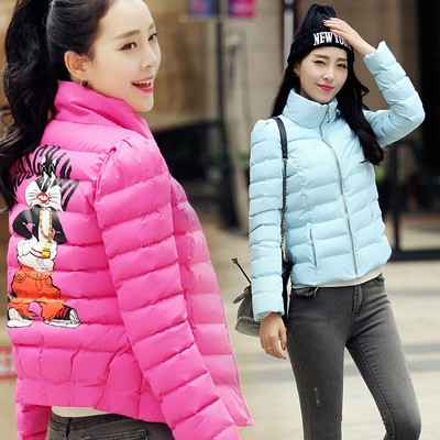 2015冬装新款女装个性兔子图案韩版棉服女短款修身潮学生棉服外套
