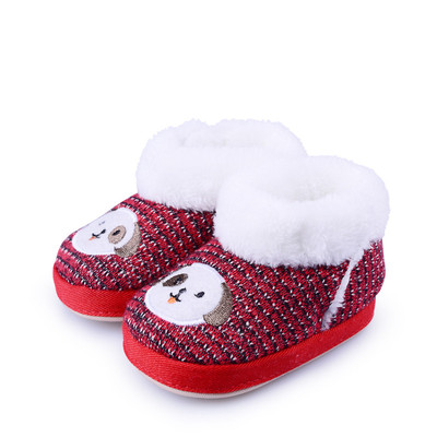 婴儿靴子女宝宝冬季短靴小熊针毛绒针织婴儿鞋6-9个月幼儿潮鞋