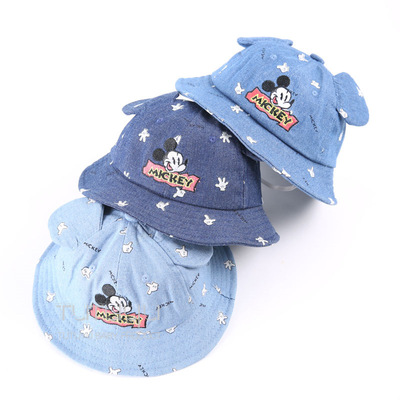 2017新款韩版帽子小手米奇牛仔帽春秋季婴幼儿童盆帽卡通渔夫帽