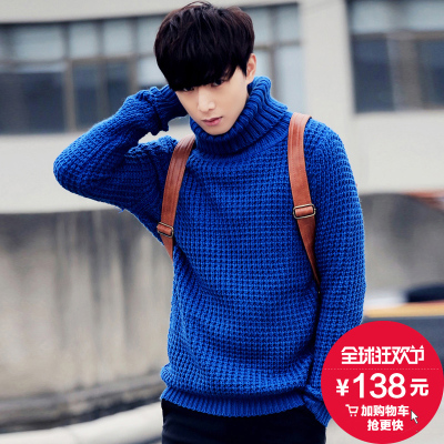 2015冬季韩版男装针织衫毛衣套头加厚毛衫修身线衣潮男士高领毛衣